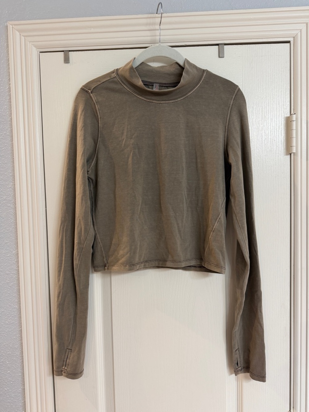 FP Movement by Free People Cropped Mock Neck Long Sleeve Top - Taupe